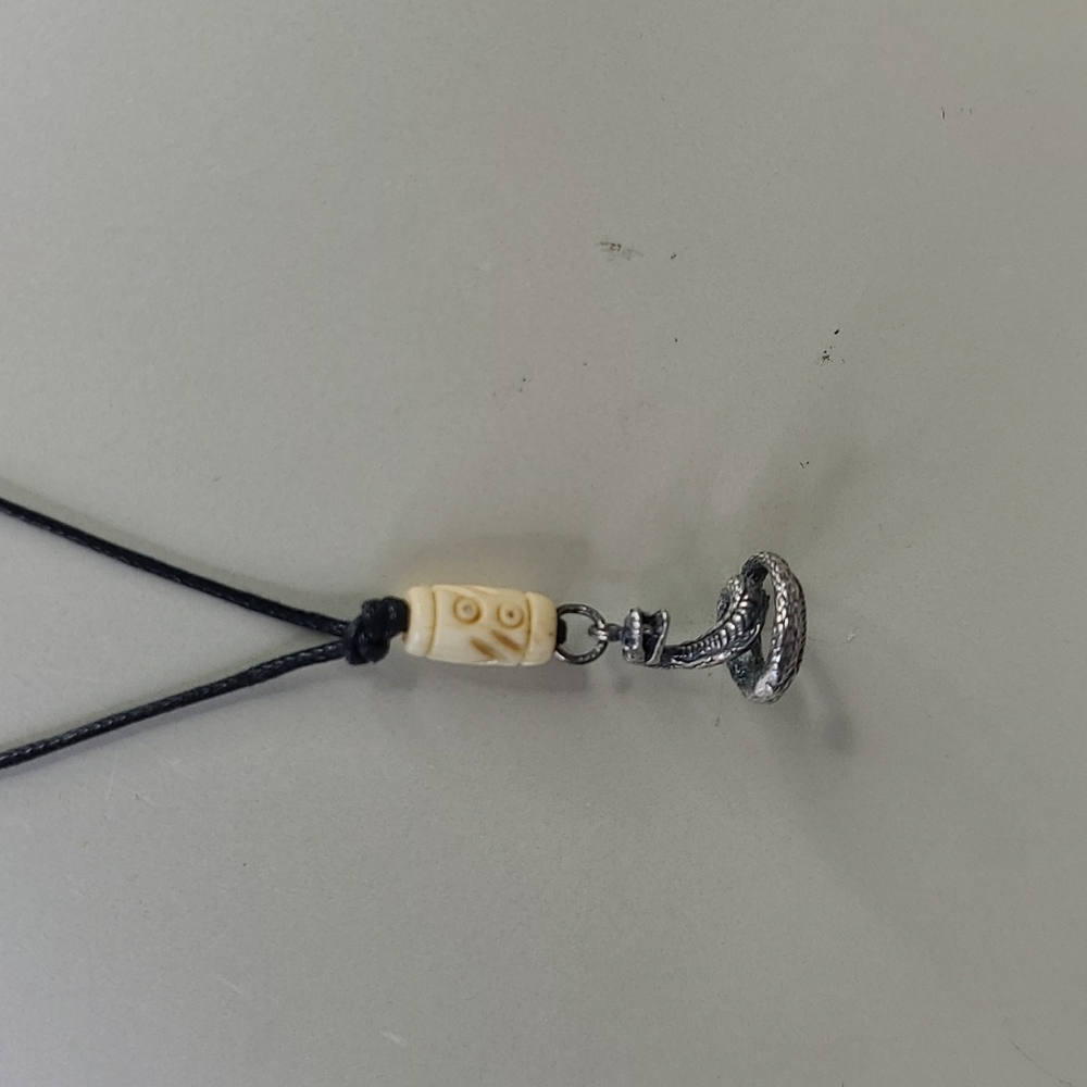 Men's Necklace Cobra Charm Sterling Silver Black Beige Eclectic Gift Handmade - Picture 5 of 5